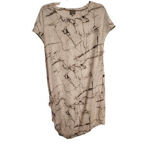 Niche Nilgun Derman XL Dress, Black White Marbled Print, Lagenlook Ruched Hem